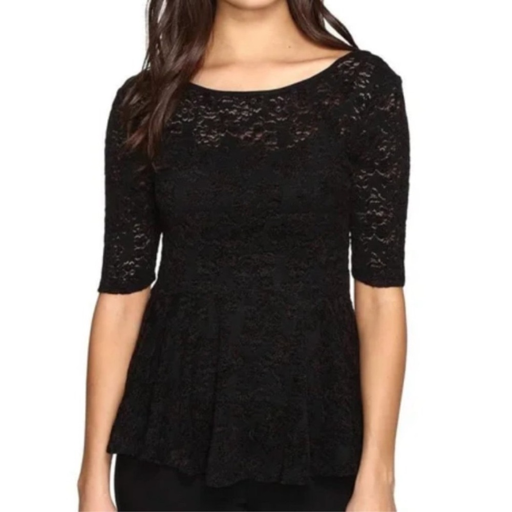 Free People Womens Black Lace Peplum Top Size S Backless Romantic Goth
